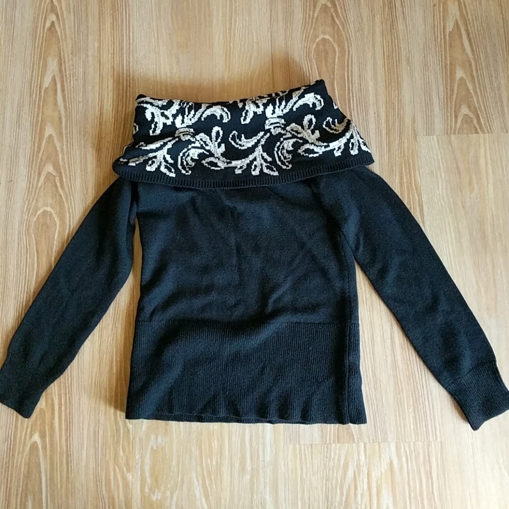 NWT black sweater with gold cowl neck